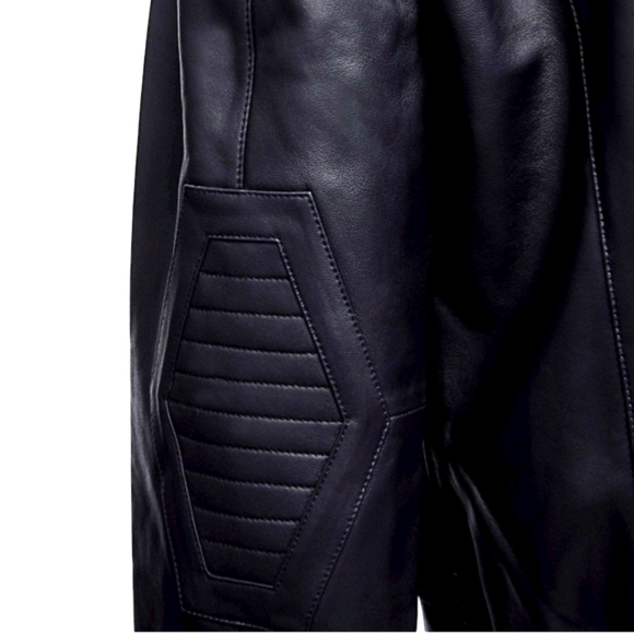 Bomber Jacket Black Leather Biker Jackets Mens S Small Womens M Medium - Picture 8 of 8